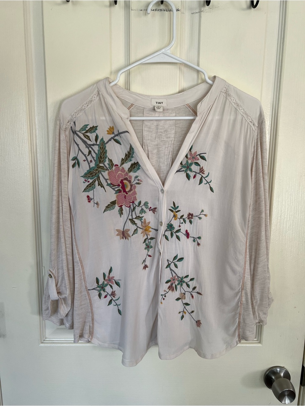 Anthropologie Tiny Embroidered Floral Boho Blouse Ivory  Large